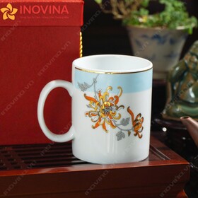 Ly Sứ Dáng Chữ Nhật Hoa Cúc Vẽ Vàng