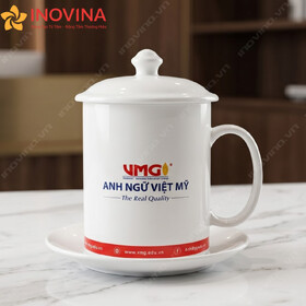 Ly Sứ Dáng Trụ Có Nắp Và Đĩa Lót