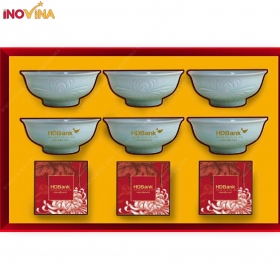 Quà Trung Thu Bộ Chén Sứ Khắc Nổi Bát Tràng Và Bánh