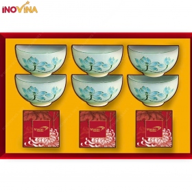 Quà Trung Thu Bộ Chén Sứ Sen Xanh Bát Tràng Và Bánh