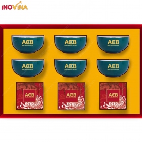 Quà Trung Thu Bộ Chén Sứ Xanh Lục Kẻ Vàng Bát Tràng Và Bánh