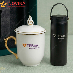 Set Quà Tặng Bình Giữ Nhiệt Và Ly Sứ Có Nắp In Logo