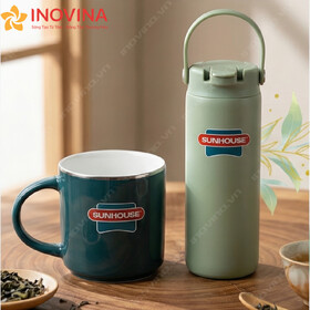 Set Quà Tặng Bình Giữ Nhiệt Và Ly Sứ In Logo