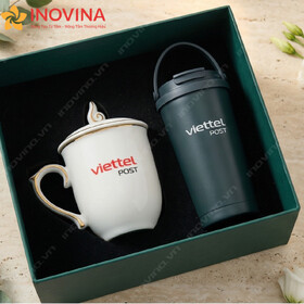 Set Quà Tặng Ly Giữ Nhiệt Và Ly Sứ Có Nắp In Logo
