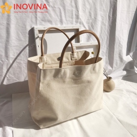 Túi Vải Bố Phối Quai Xách Da