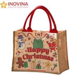 Túi Vải Cói In Hình Giáng Sinh