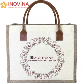 Túi Vải Đay Lớn Trang Trí Vòng Rồng Tay Xách Da