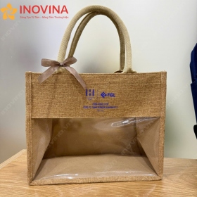 Túi Vải Đay Phối Nhựa Trong Có Thể Chia Ngăn