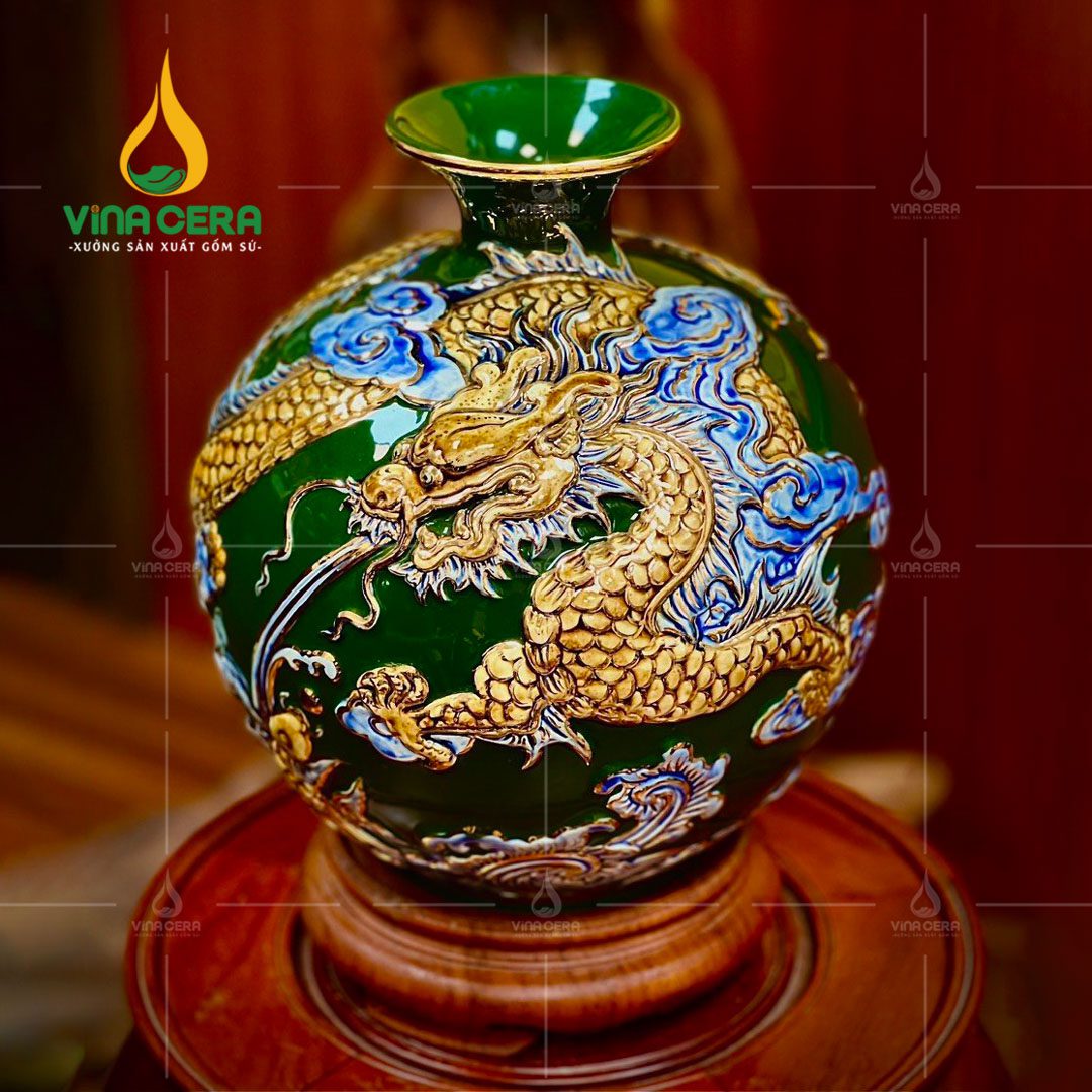 Bình hút lộc đắp nổi Long Quấn Thủy