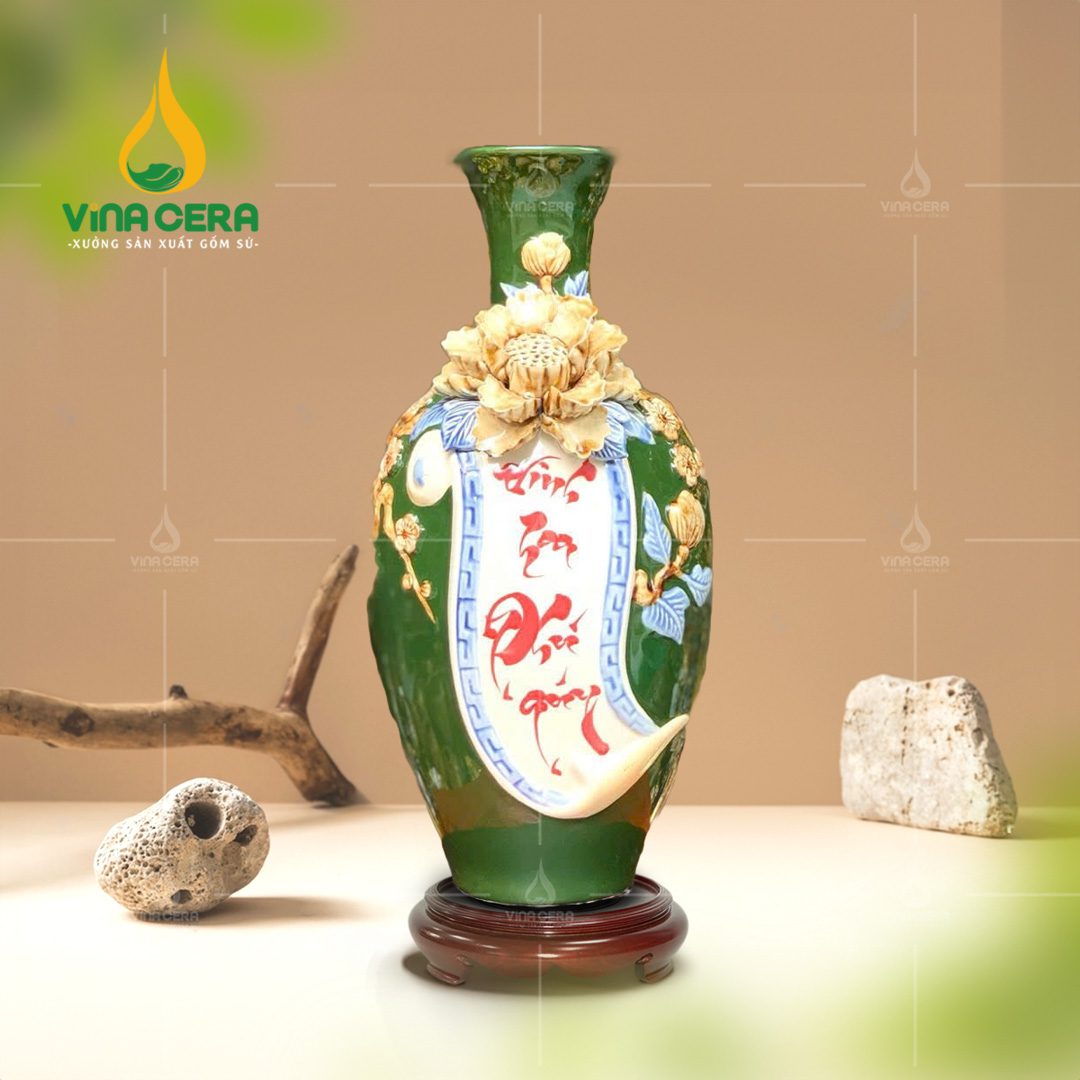 Bình hút lộc đắp nổi Vinh Hoa Phú Quý