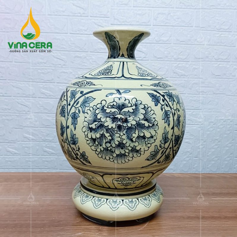 Bình hút lộc men Chu Đậu hoa phù dung