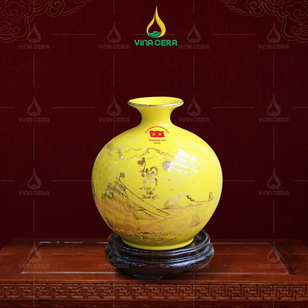 Bình hút lộc vẽ vàng in logo Đại hội Đảng