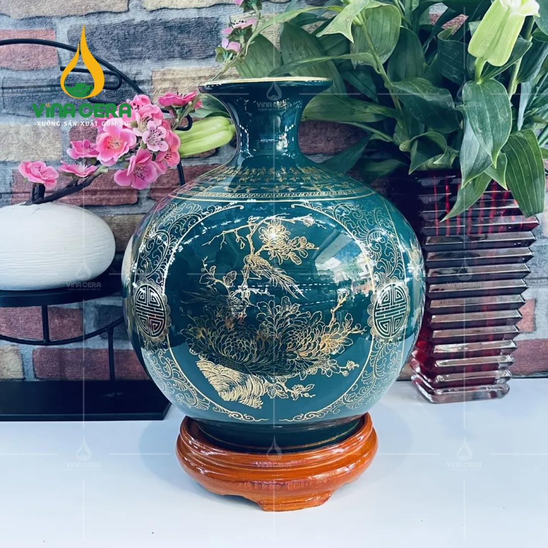 Bình hút lộc vẽ vàng tứ cảnh