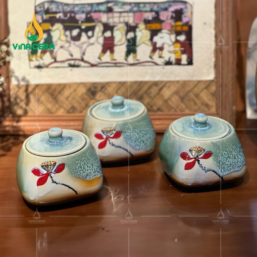 khay đựng mứt tết bằng sứ - Bộ 3 hủ (63)