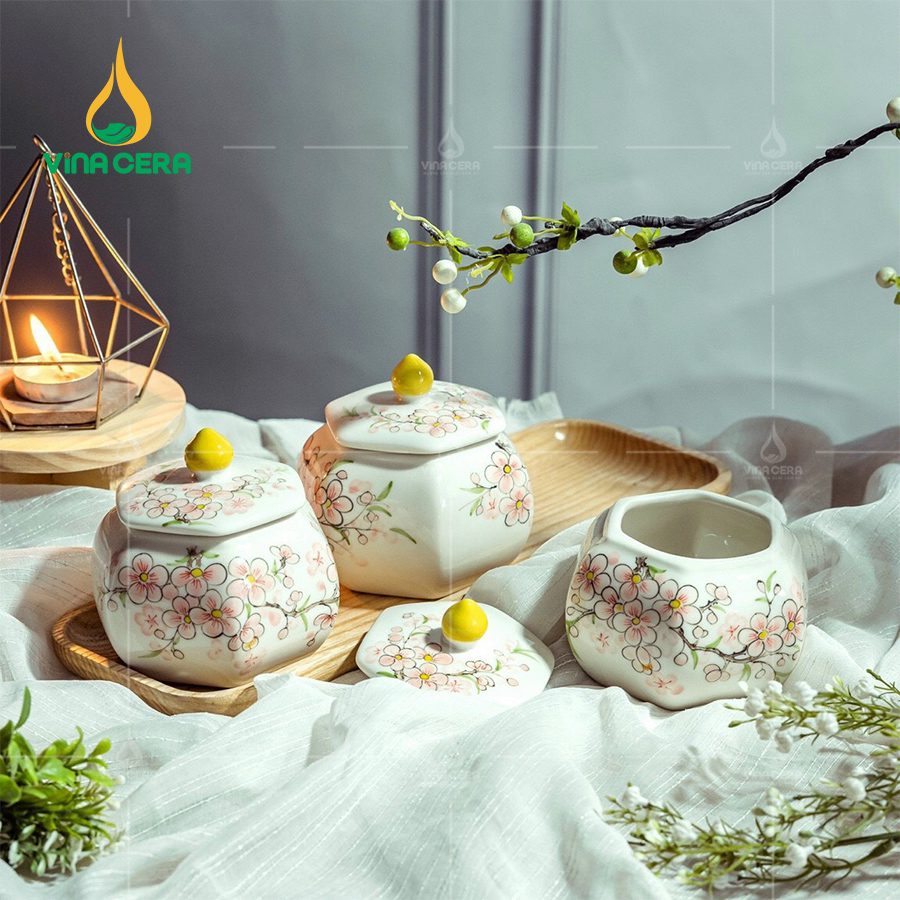 khay đựng mứt tết bằng sứ - Bộ 3 hủ (63)