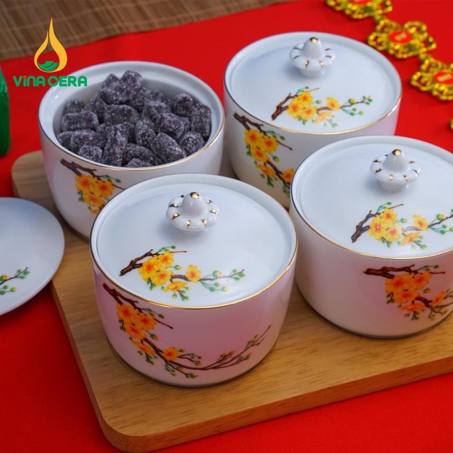 khay đựng mứt tết bằng sứ - Bộ 4 hủ