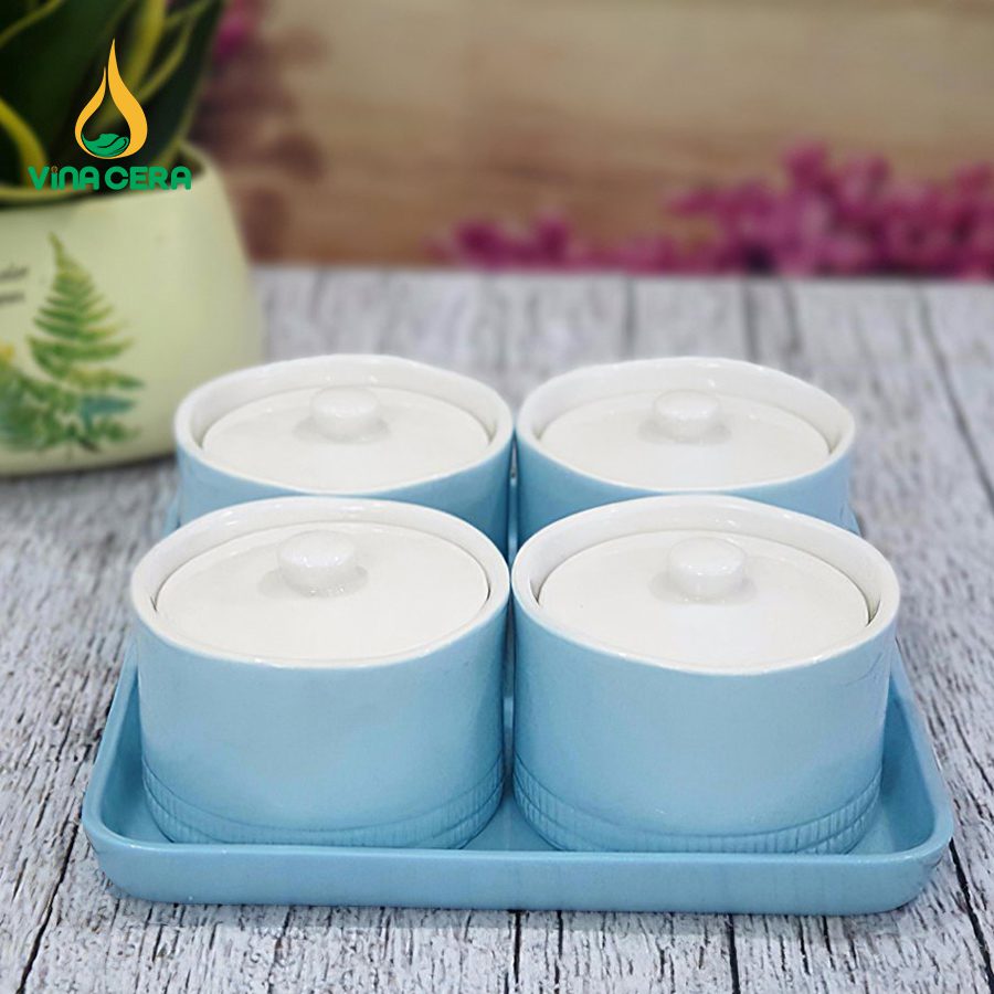 khay đựng mứt tết bằng sứ - Bộ 4 hủ