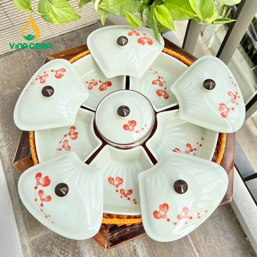 khay mứt sứ Bát tràng cao cấp hoa mặt trời