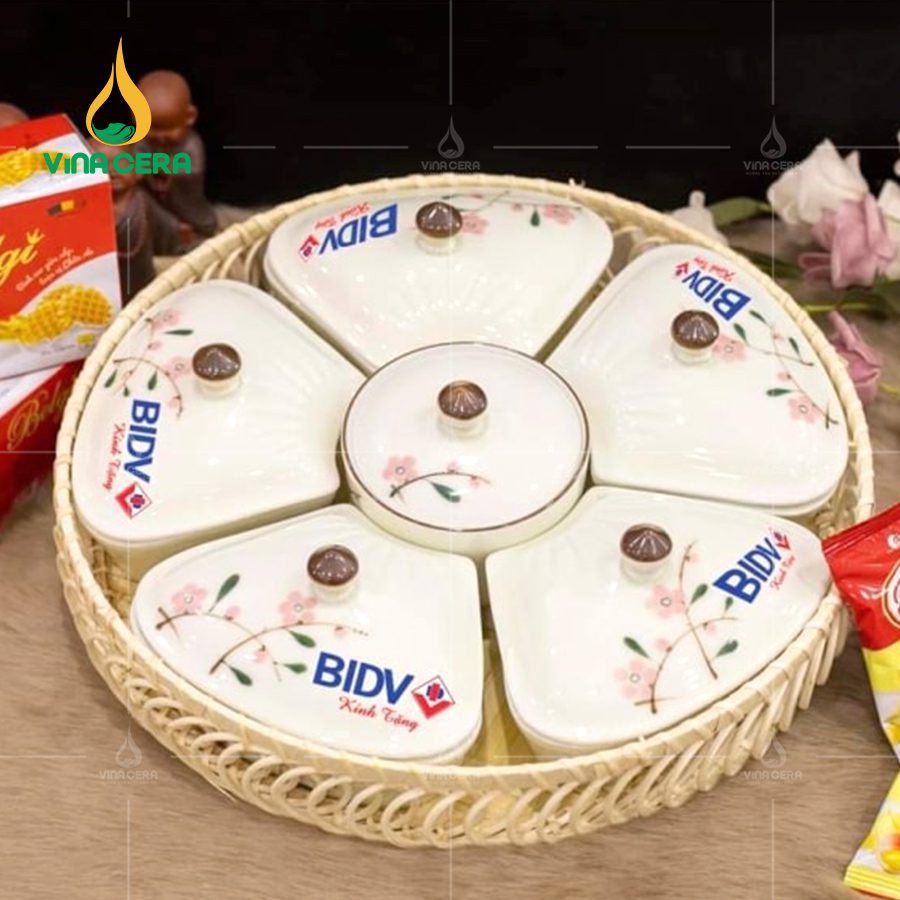 khay mứt sứ Bát tràng cao cấp hoa mặt trời