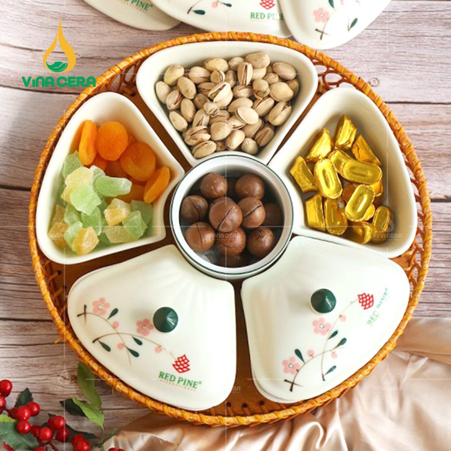 khay mứt sứ Bát tràng cao cấp hoa mặt trời