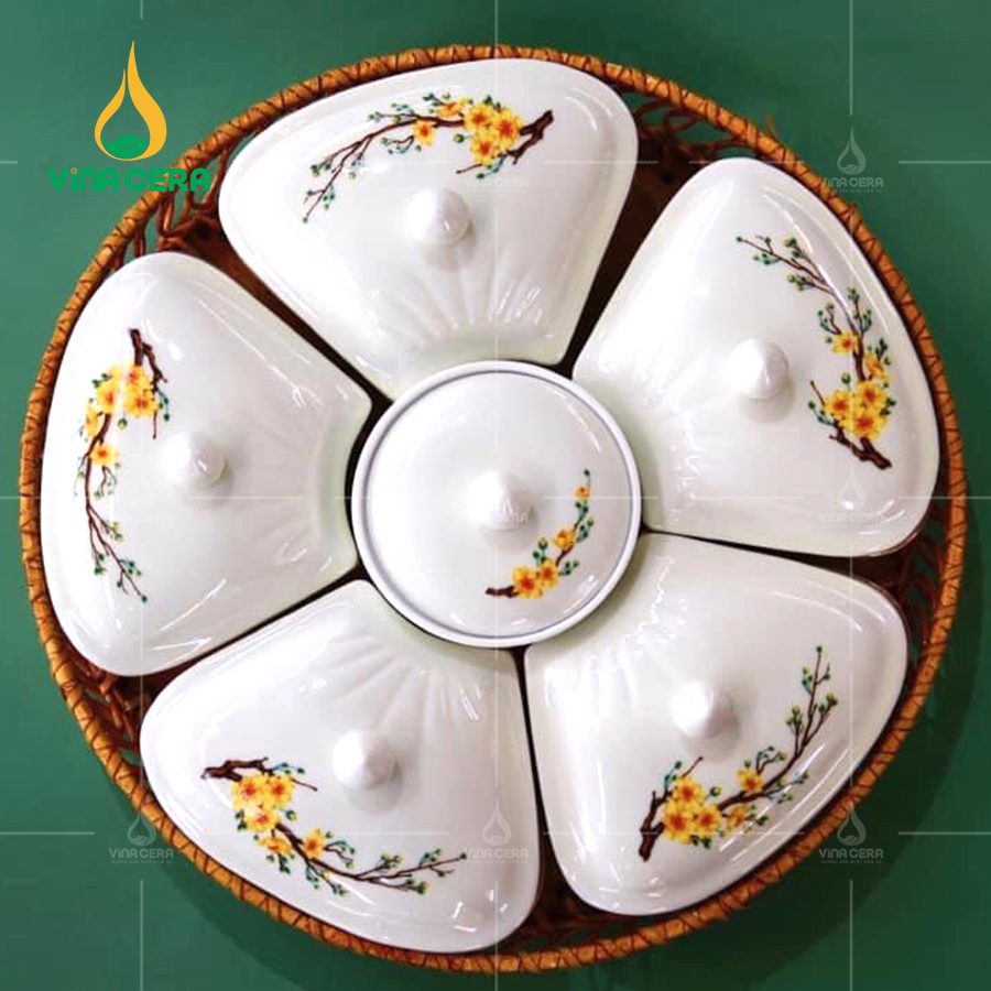 khay mứt sứ Bát tràng cao cấp hoa mặt trời
