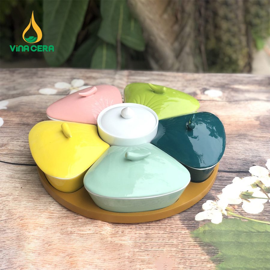 khay mứt sứ Bát tràng cao cấp hoa mặt trời