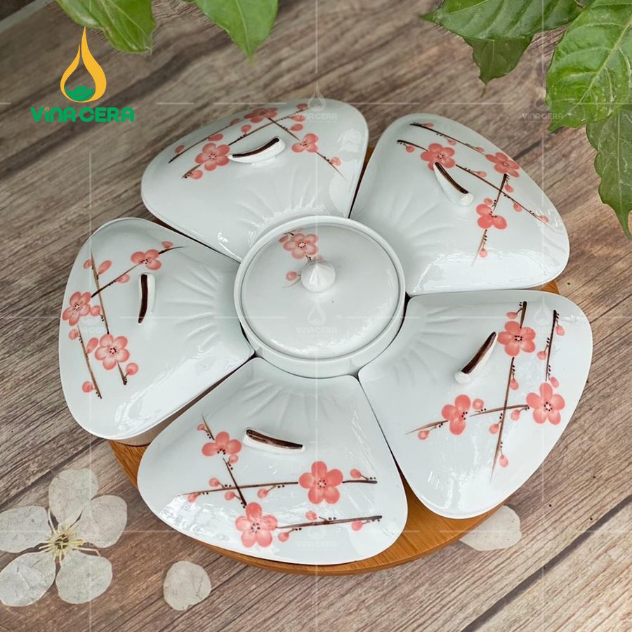 khay mứt sứ Bát tràng cao cấp hoa mặt trời